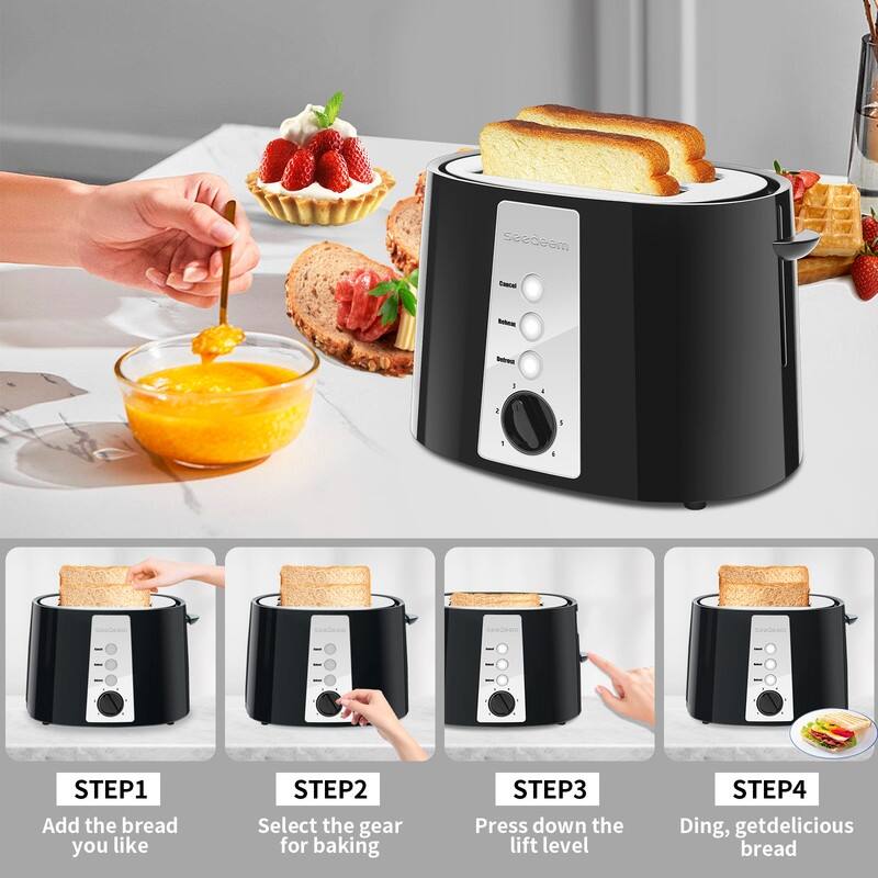 Toaster 2 Slice,6 Shade Settings, Removable Crumb Tray, 750W