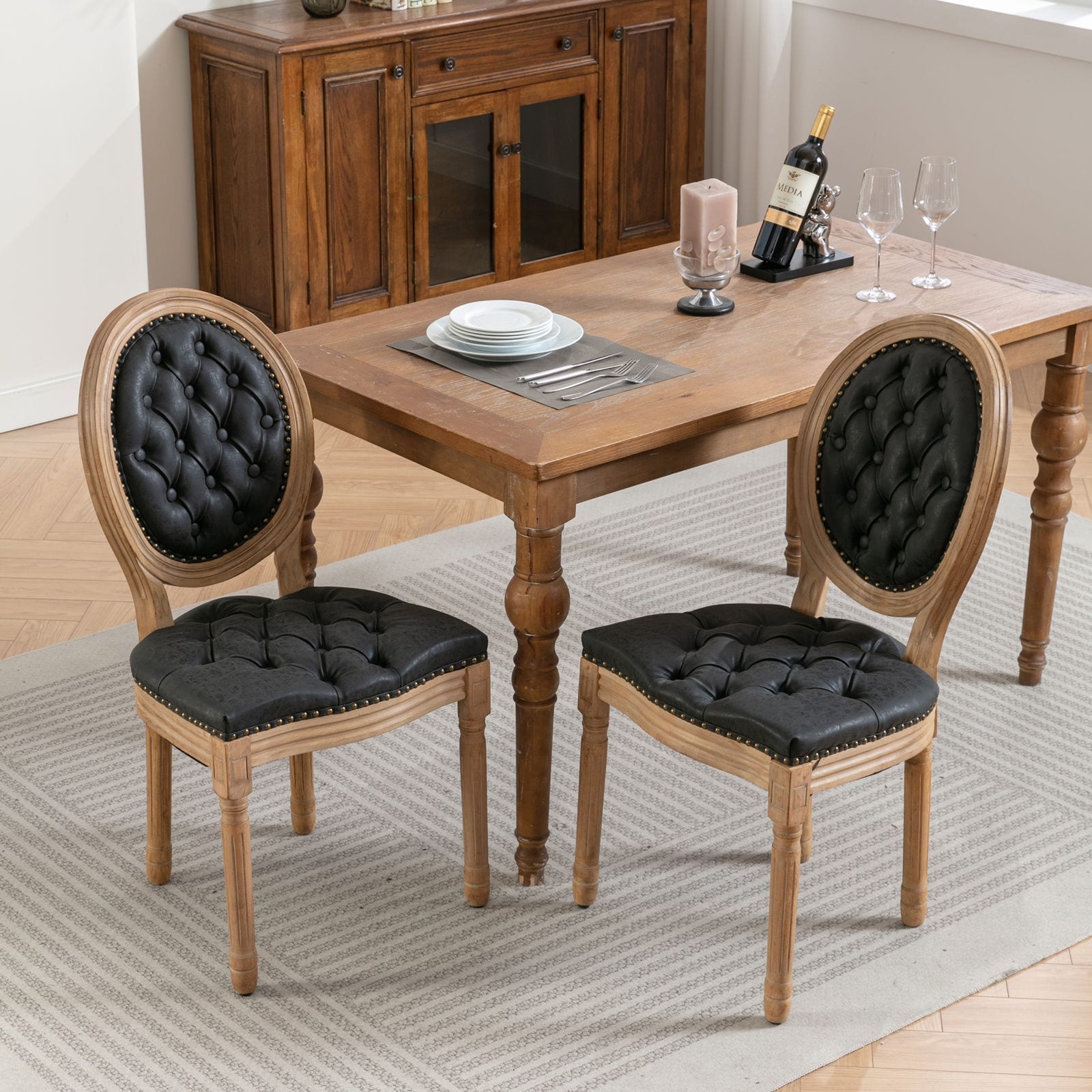 Solid Wood Frame PU artificial leather Dining Chair ,Set of 2