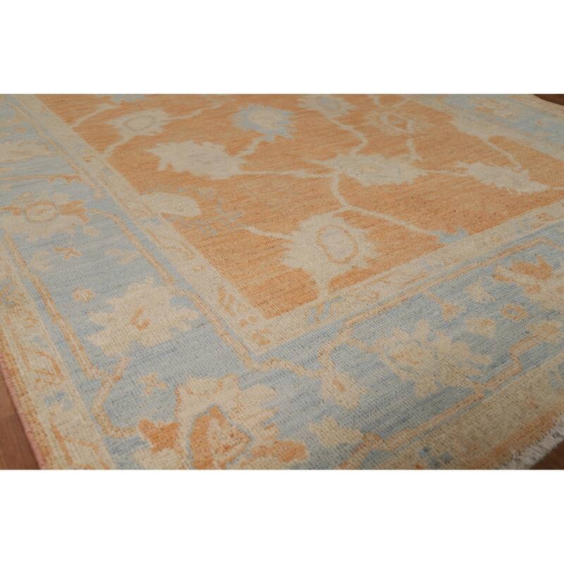 Orange Vegetable Dye Floral Oushak Turkish Rug Handmade Wool Carpet - 5'8"x 9'0" - 5'8"x 9'0" - Orange
