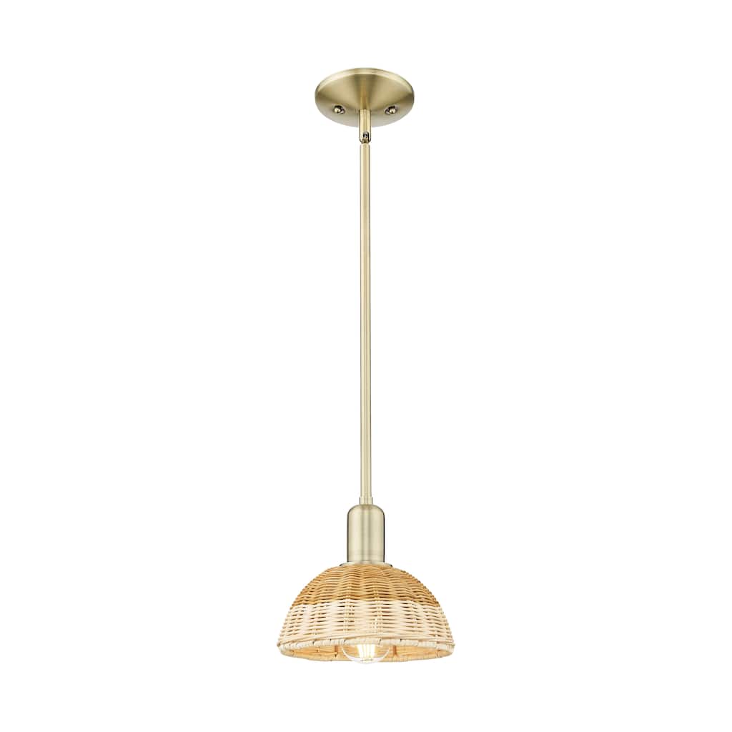Innovations Lighting Downtown Urban - Natural Ballston Dome - 1 Light 8" Stem Hung Mini Pendant with Basketweave Shade