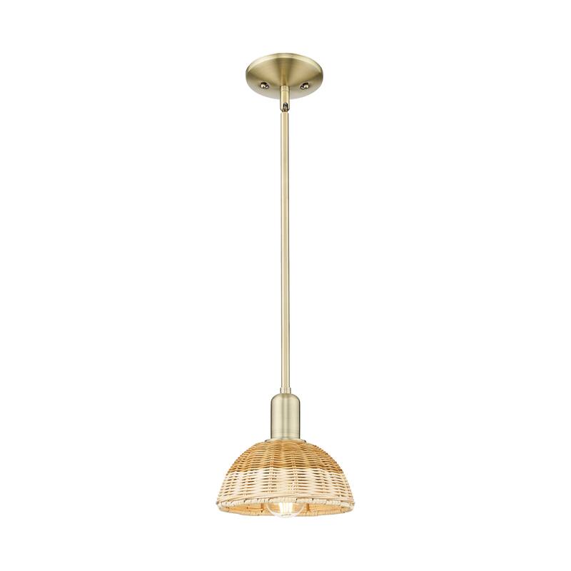 Innovations Lighting Downtown Urban - Natural Ballston Dome - 1 Light 8" Stem Hung Mini Pendant with Basketweave Shade