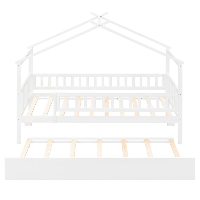 Twin Size Wooden House Bed with Twin Size Trundle