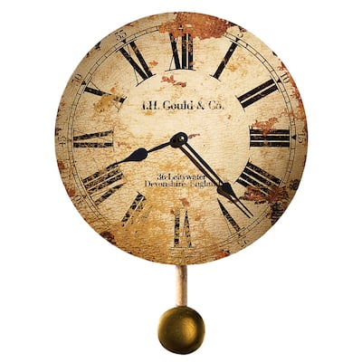 Howard Miller J. H. Gould & Co. Antique, Vintage, Old World, & Industrial Style Distressed Wall Clock with Pendulum