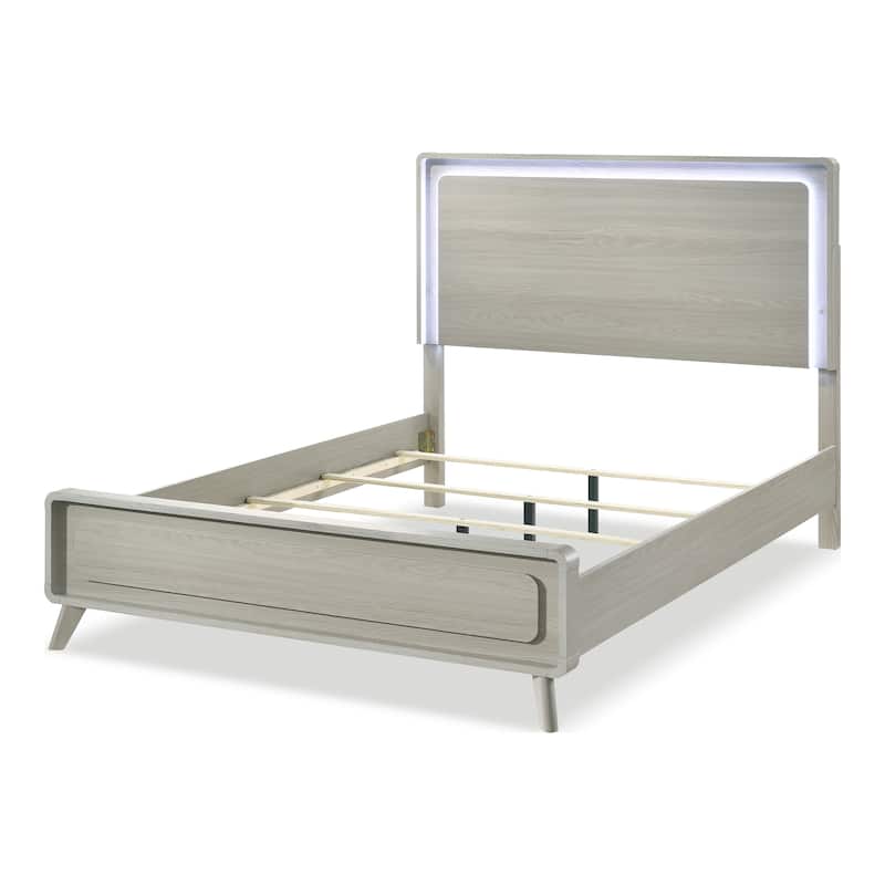 Furniture of America Thalia Modern Grey Wood Panel Bed with LED on Headboard