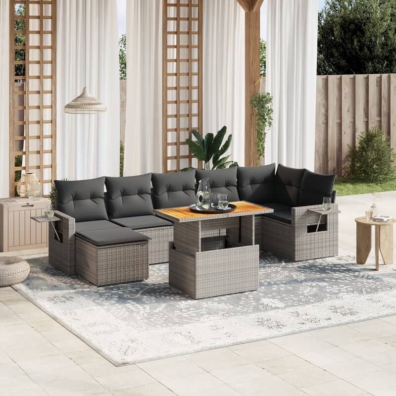 vidaXL Patio Sofa Set with Cushions Table and Sofa Modules 8 Piece Poly Rattan - 21.7 x 39.4 x 28.7 - Grey  - form1