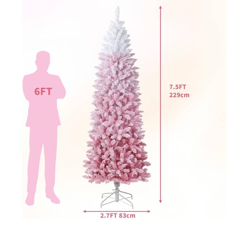Prelit Pink Gradient Snow Flocked Christmas Tree, Xmas Tree - N/A