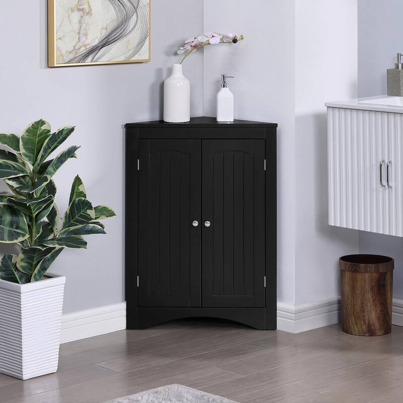 Corner Cabinet with Doors & Shelves: Ideal for Bathroom, Kitchen, or Living Room. Stylish Free-Standing Storage