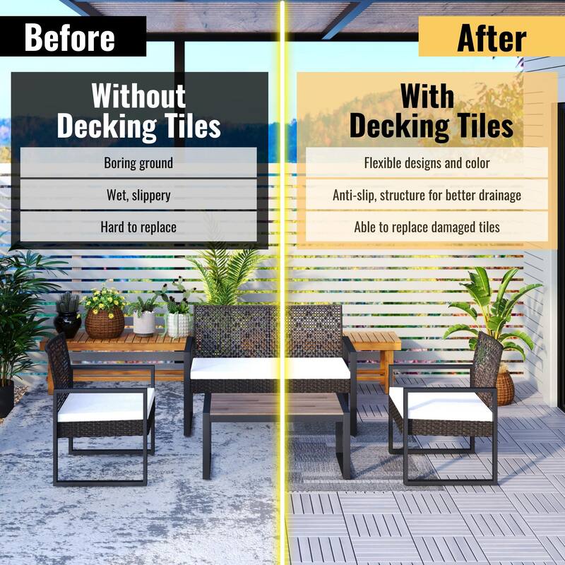 10 PCS Interlocking Deck Tiles Striped Pattern, 12" x 12" Square Acacia Hardwood Outdoor Flooring for Patio,Bancony,Pool Side