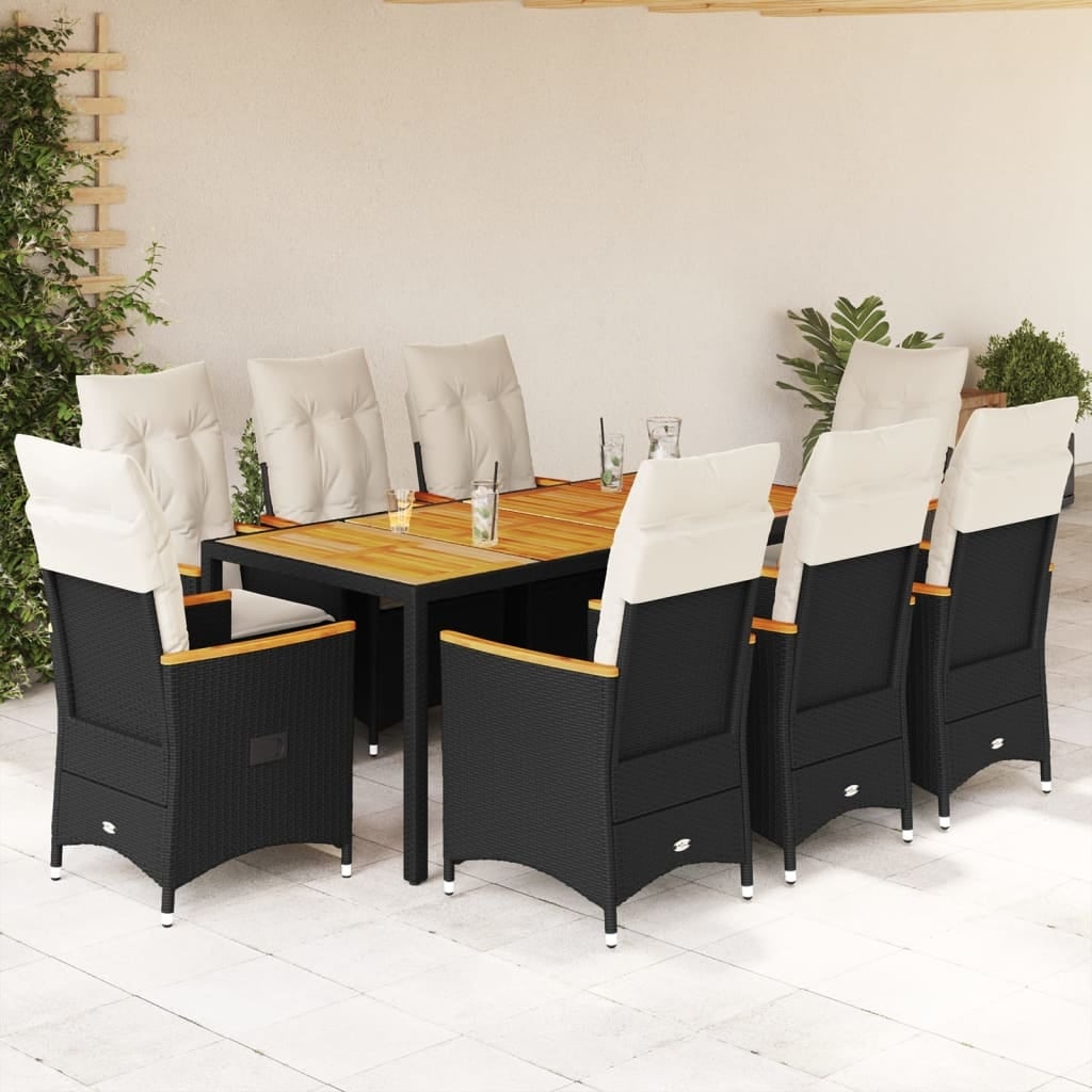 vidaXL Garden Dining Set Black PE rattan 8-seater Adjustable Armrests - 23.2 x 22.0 x 36.2 in