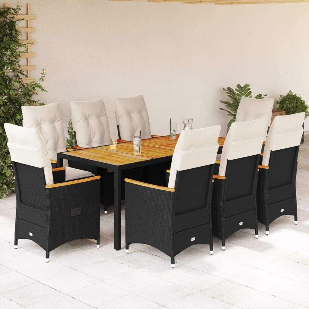 vidaXL Garden Dining Set Black PE rattan 8-seater Adjustable Armrests - 23.2 x 22.0 x 36.2 in