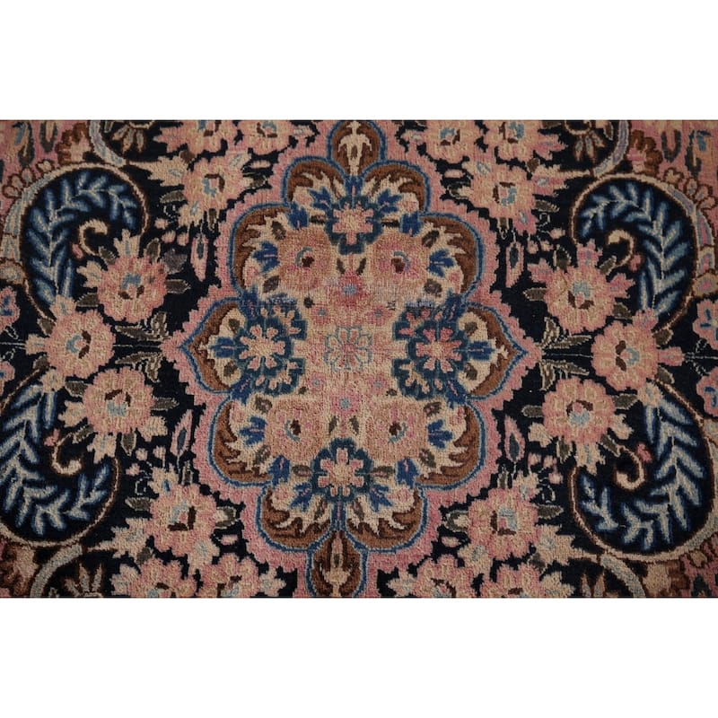 Vegetable Dye Pink Yazd Vintage Persian Area Rug Handmade Wool Carpet - 9'7" x 12'5"