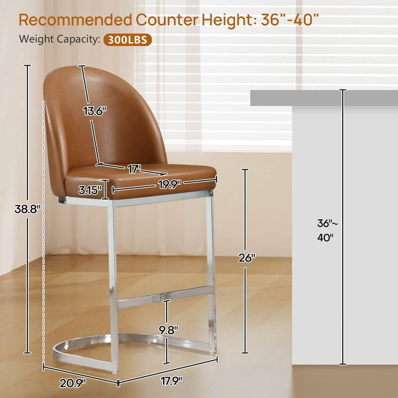 26" Upholstered Counter Stool/ Bar Stools with Metal Legs - 38.8"H x 17.9"W x 20.9"D