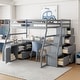preview thumbnail 1 of 44, Full Size Loft Bed with 7-Drawers, 2-Shelves, Desk, and Playhouse Design - Sturdy Pine Wood Frame with Grey Finish for Kids Grey