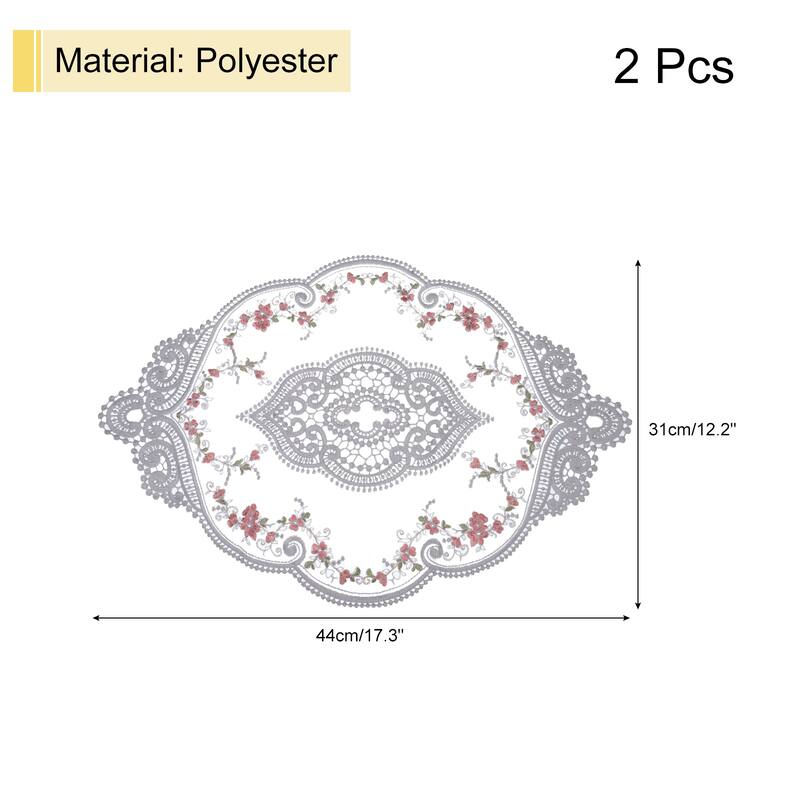 4Pack 12x17in Retro Lace Placemat Oval French Crochet Doilies - Gray Blue