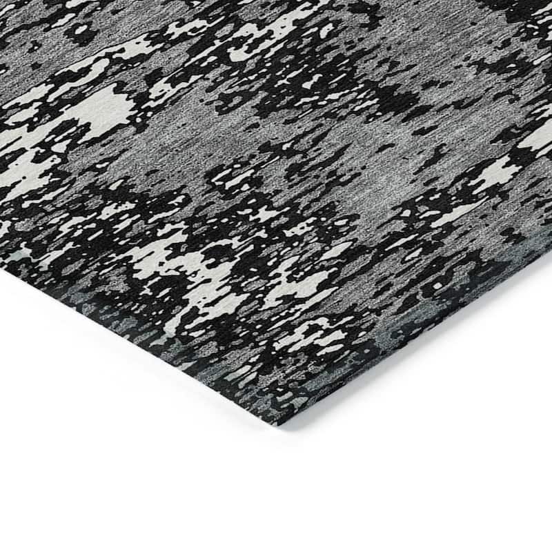 Machine Washable Indoor/ Outdoor Abstract Pixels Chantille Rug