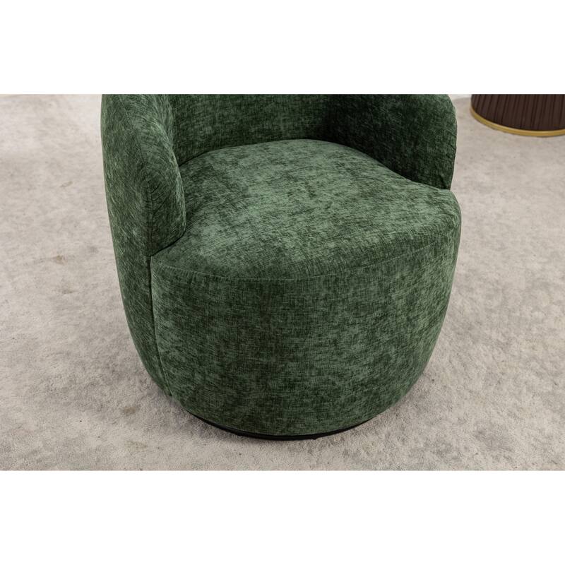 Green Chenille Modern 25.6" Upholstered Swivel Barrel Chair with Black Powder Coating and Metal Ring
