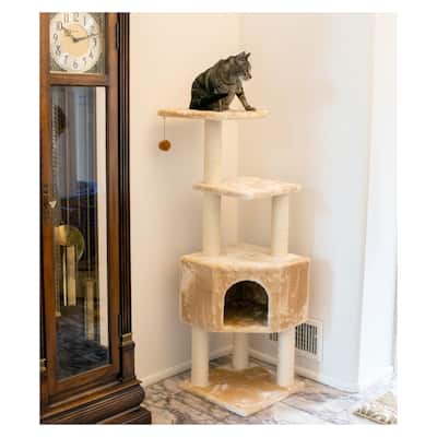 3 Levels Real Wood Cat Tower for Kittens Play 48 Height Beige