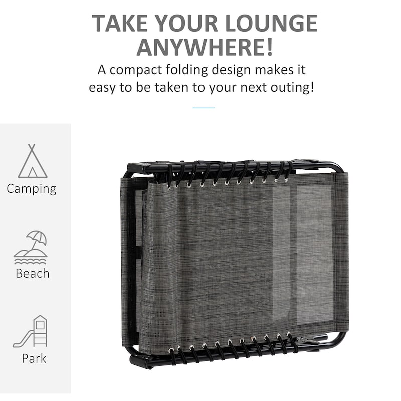 Sunbed Folding Recliner with Headrest and Side Pockets