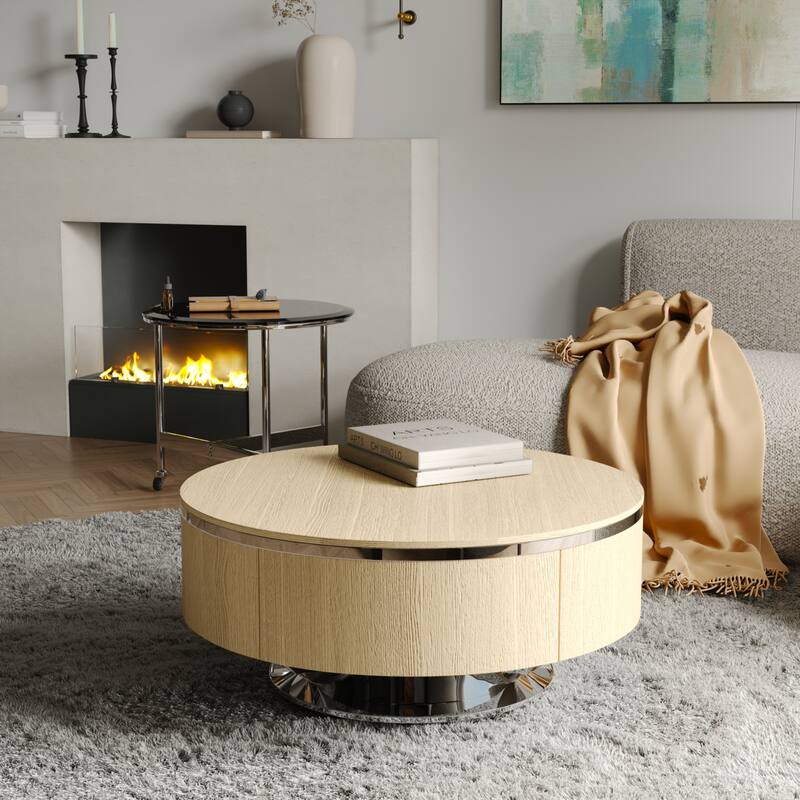 Nesting Coffee Table Set with End Table Round Coffee Table with 2 Storage Drawers