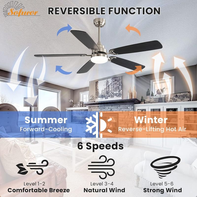 42"/52" Ceiling Fan with Remote,Dual Blade Finish,3CCT LED Light,Plywood Blades,Flush Mount and Downrod Mount