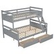 preview thumbnail 5 of 12, Gray Twin over Full Size Pine Wood Bunk Bed with Ladder, Two Storage Drawers, Safety Guardrail