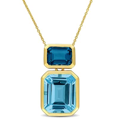 Miadora 9 2/5ct TGW London Blue Topaz Sky Blue Topaz Fashion Necklace in 10k Yellow Gold