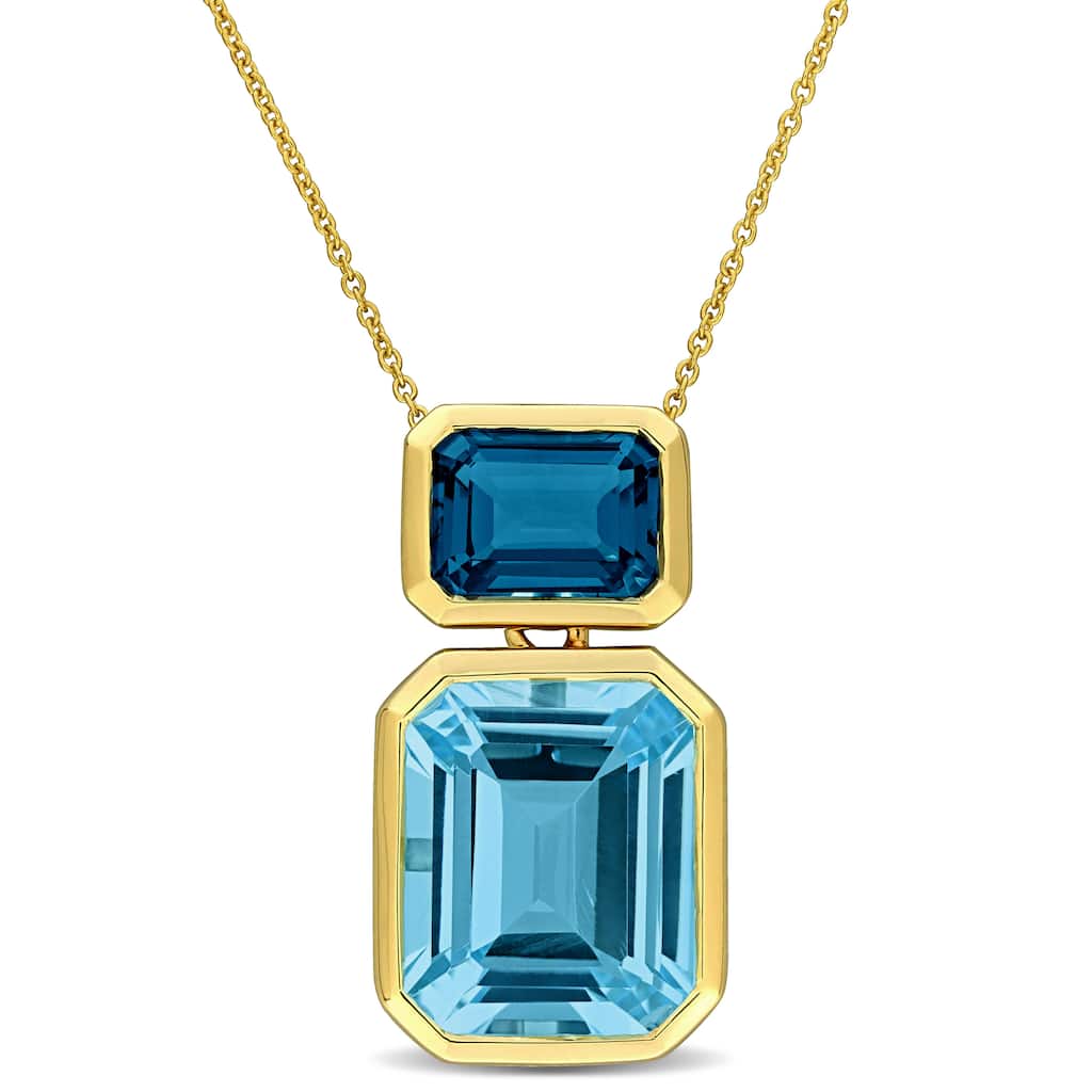 Miadora 9 2/5ct TGW London Blue Topaz Sky Blue Topaz Fashion Necklace in 10k Yellow Gold