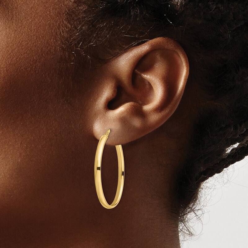 Curata 14k Yellow Gold 34x3mm Polished Domed Long Oval Hoop Earrings
