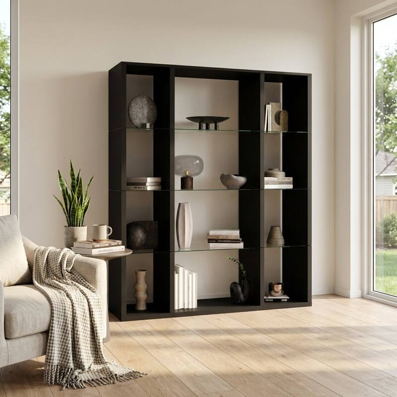 Meble Furniture Napoli 59" Modern Bookcase - Matte Media Shelf with European Craftsmanship, 70.5" Tall Freestanding Bookshelf