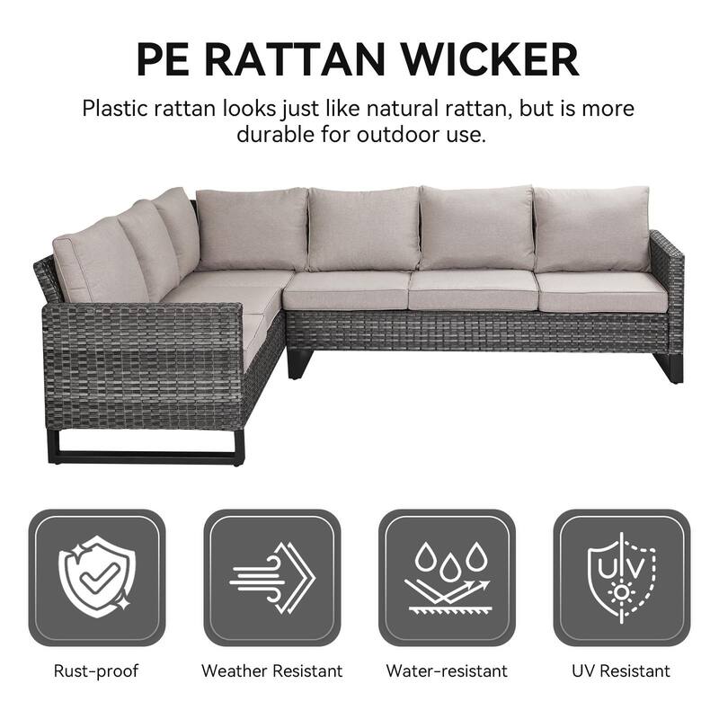 Gymojoy Patio Sectional Rattan Sofa with Ottoman