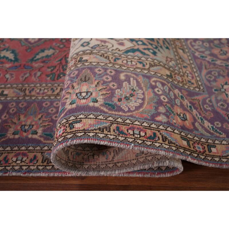 Pink Tabriz Persian Vintage Area Rug Hand-Knotted Wool Carpet - 8'0"x 11'0"