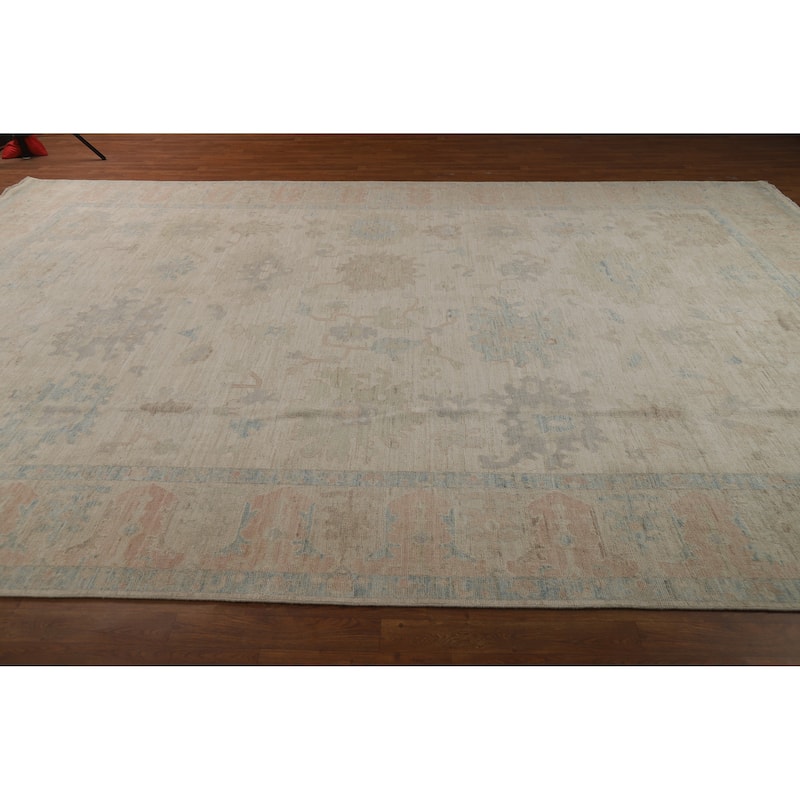 Vegetable Dye Floral Oushak Turkish Large Rug Hand-Knotted Wool Carpet - 9'10"x 14'0"