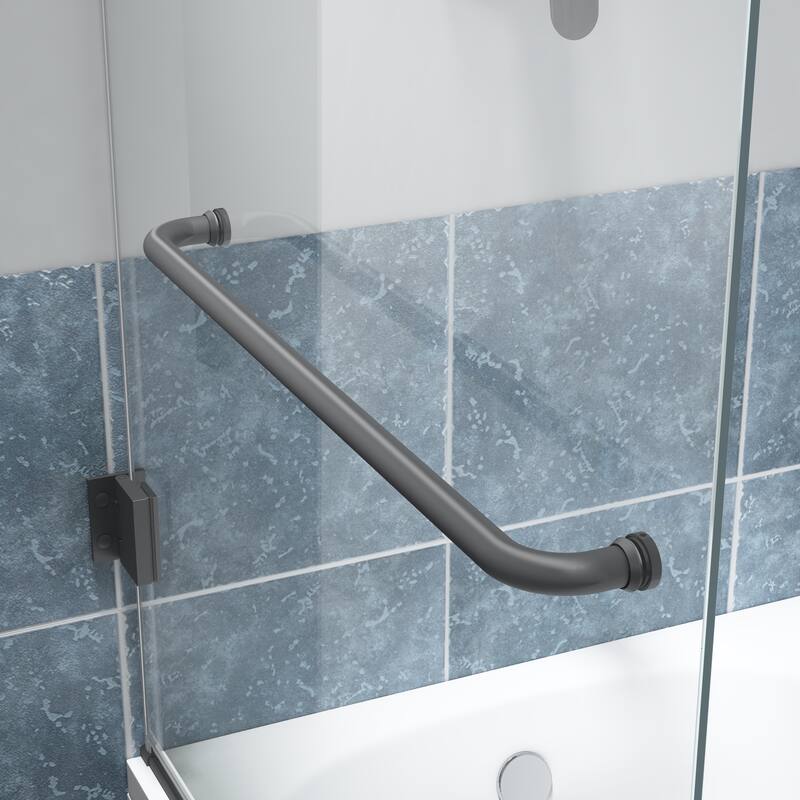 FELYL 34" W x 58" H Hinged Frameless Tub Door with Heat Soaking Process and Protective Coating Clear Glass