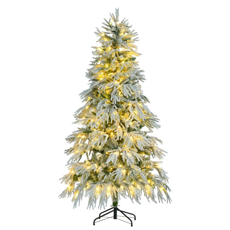 6FT Artificial Christmas Tree with Snow Flocking and Multi-Color LED Lights, 8 Flashing Modes for Holiday Office Home Decor