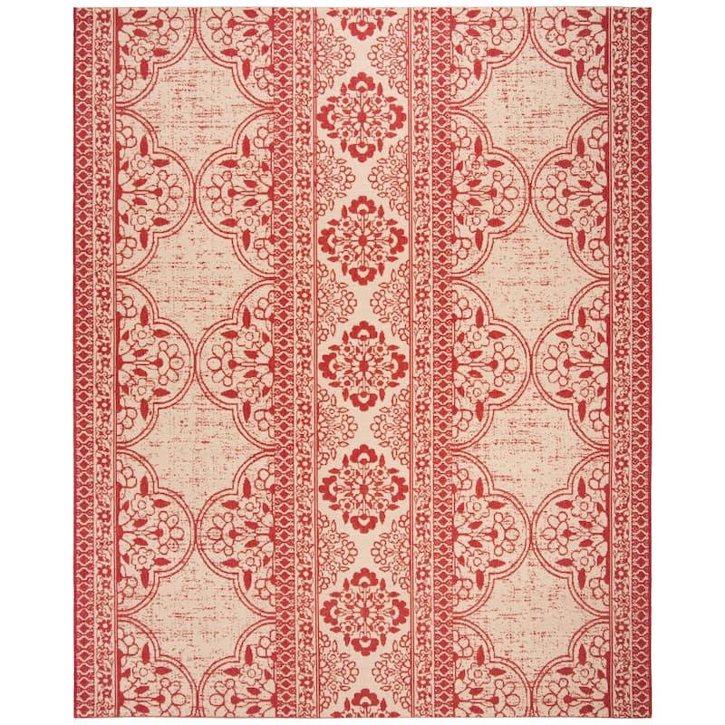 SAFAVIEH Linden Aysel Indoor/ Outdoor Waterproof Patio Backyard Rug - 6'7" Square - Red/Creme