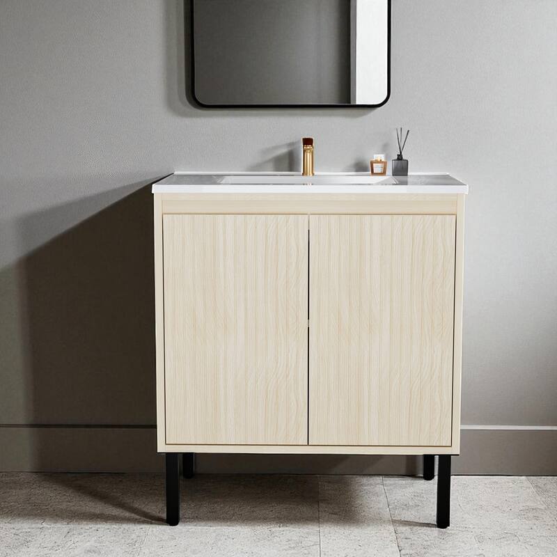 30 Inch Bathroom Vanity with Sink, Floor Standing Cabinet with Soft-Close Drawers and Modern Storage Design - Oak