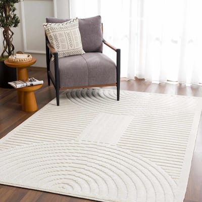 Hauteloom Deron Living Room, Bedroom Machine Washable Area Rug - White, Off White - 2' x 2'10"