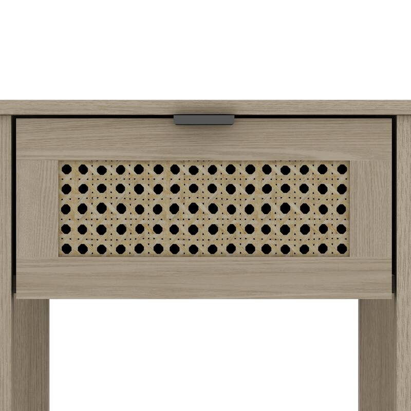 Idiana 1-Drawer Oak Nightstand Sidetable with Laminated Rattan (23.2 in. H x 16.5 in. W x 15.4 in. D)