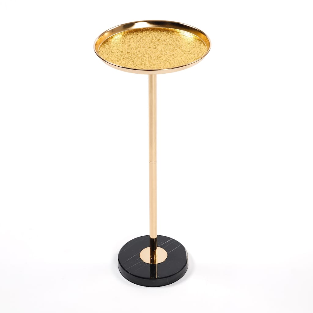 Adjustable Side Table, Small Tea Martini Table, Gold, Natural Marble Decorative Pedestal End Table for Display and Storage