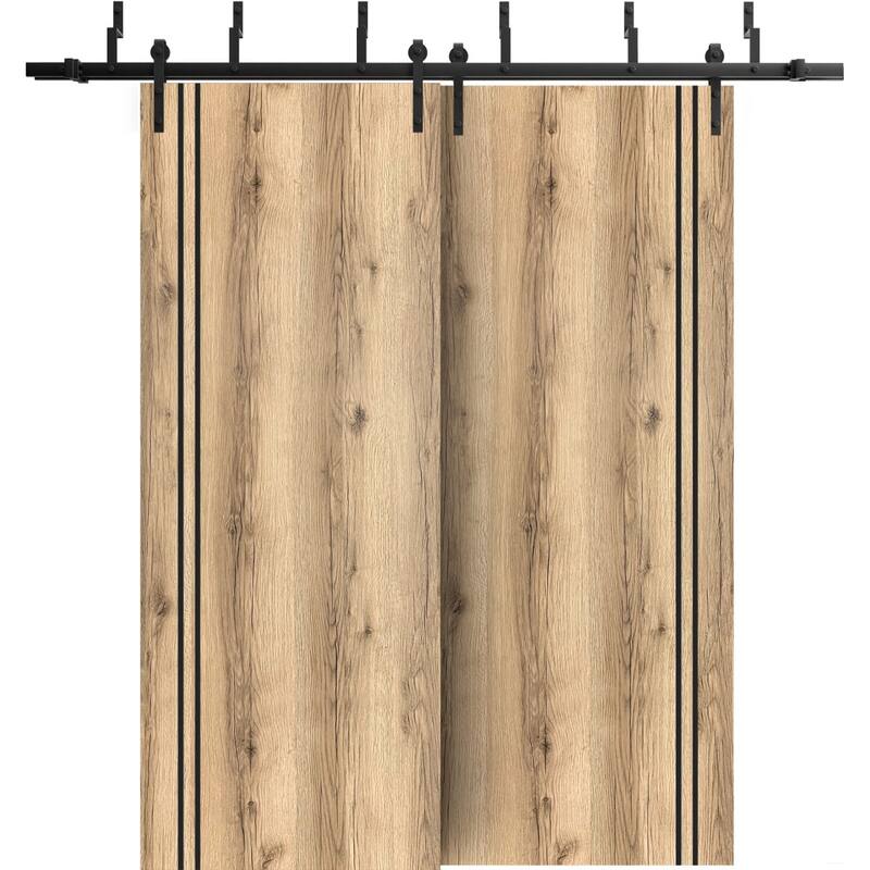 Barn Bypass Doors 36 x 80 Planum 0016 Oak with Sturdy 6.6ft - 56" x 84" ( 2* 28x84)