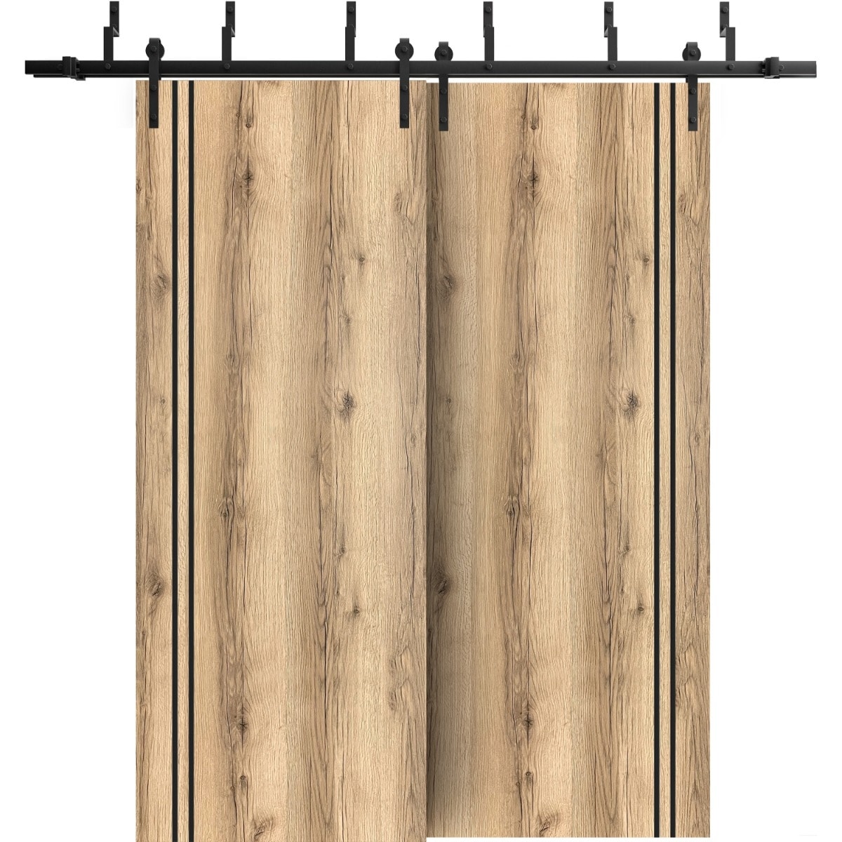 SartoDoors Planum 0016 | Closet Door Bypass Barn Door | Solid Wood | Hardware Set | 36x80, Oak Bedroom Door Bathroom Door