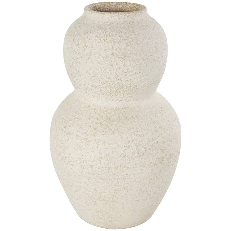 Ceramic Hourglass Textured Decorative Vase with Brown Distressing - Cream - Roche River Decor