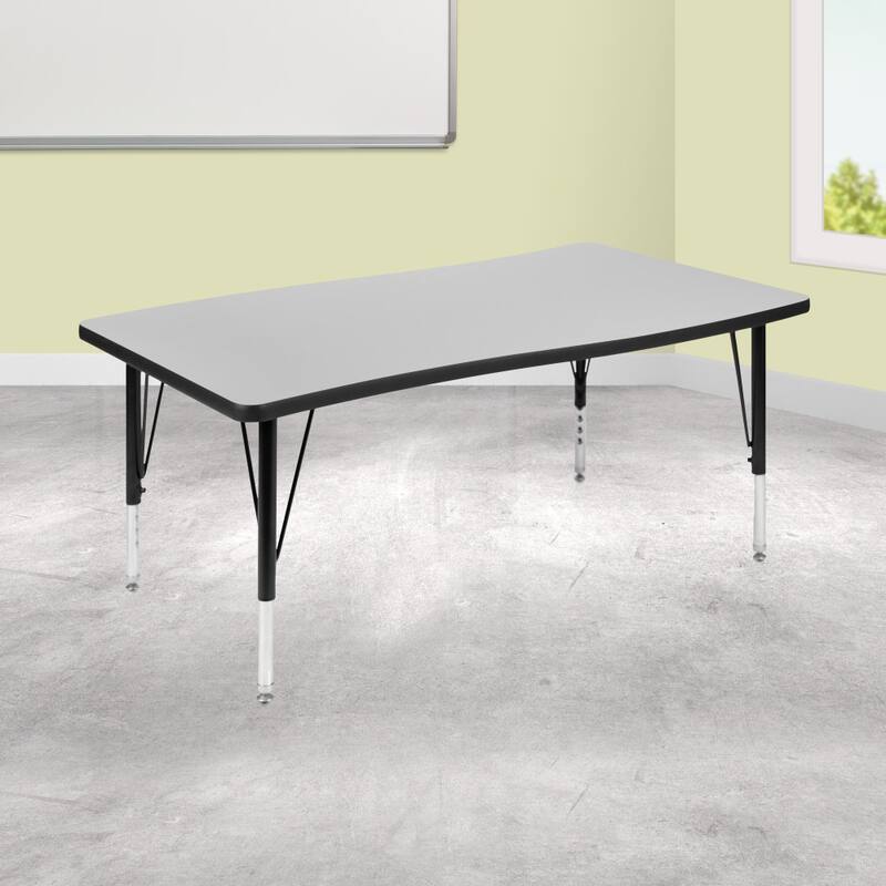 28"W x 47.5"L Rectangular Wave Collaborative Grey Kids Adjustable Activity Table - Grey