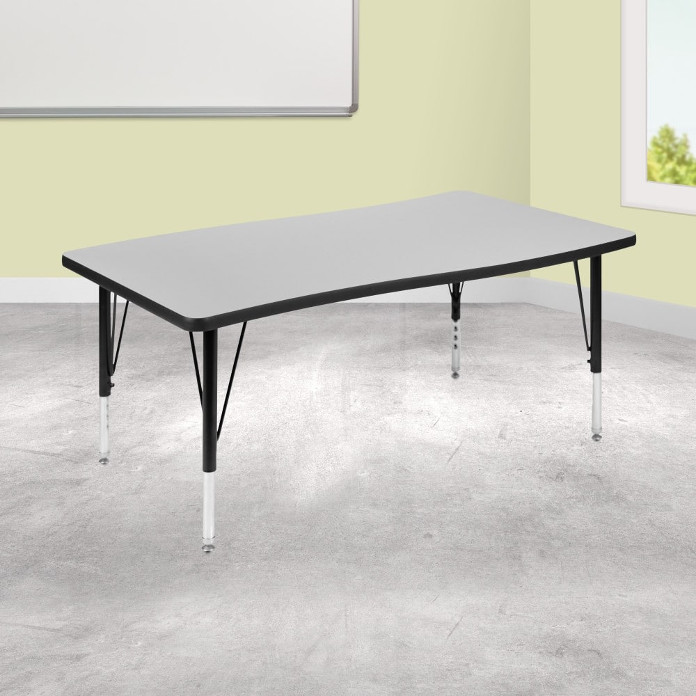 28"W x 47.5"L Rectangular Wave Collaborative Grey Kids Adjustable Activity Table