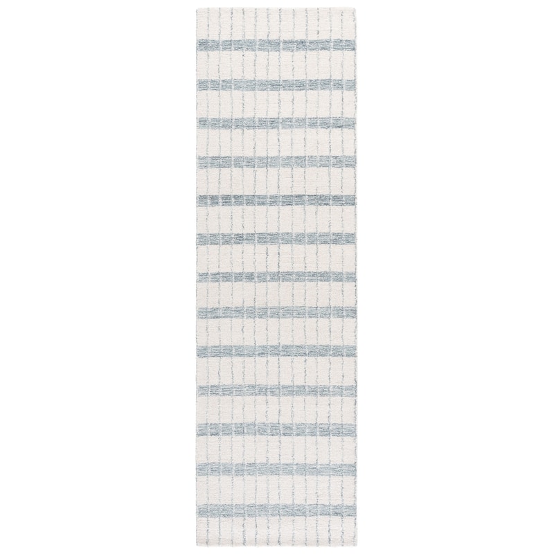 SAFAVIEH Handmade Genre Poliana Wool Rug - 2'3" x 8' Runner - Ivory/Blue