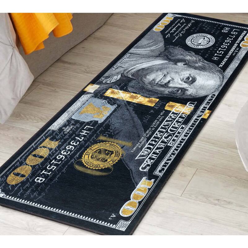 Well Woven Money Dollar Front Novelty Machine Washable Area Rug