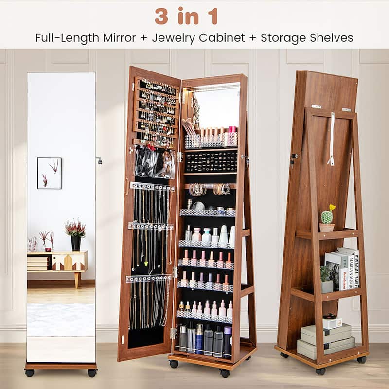 Gymax 64'' Jewelry Organizer Lockable Jewelry Cabinet Armoire w/