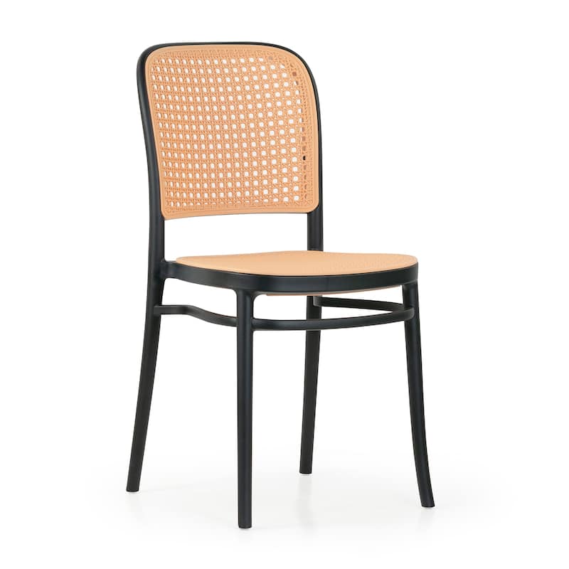 Set of 12 Balto Black Plastic Dining Chair with Rattan Detail