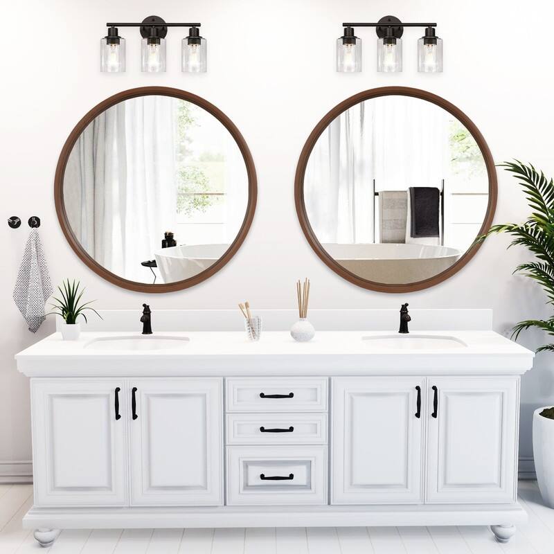 Classic Wooden Frame Farmhouse Round Wall Mirror