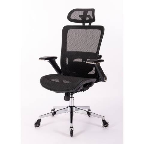 Ofiice Chair Desk Chair Ergonomic Mesh Computer Chair with 4D Adjustable Flip Armrests, Headrest and Lumbar Support and Wheels